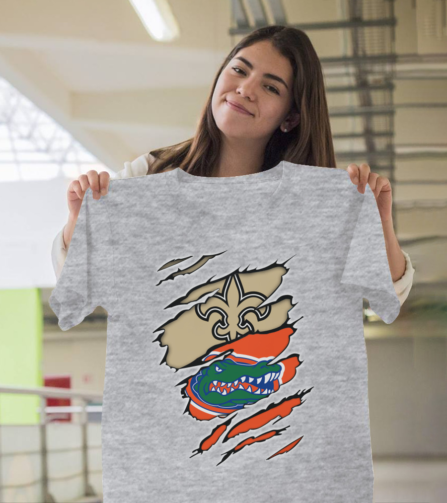 Saints Fleur-de-Lis and Gators Logo Rip T-Shirt