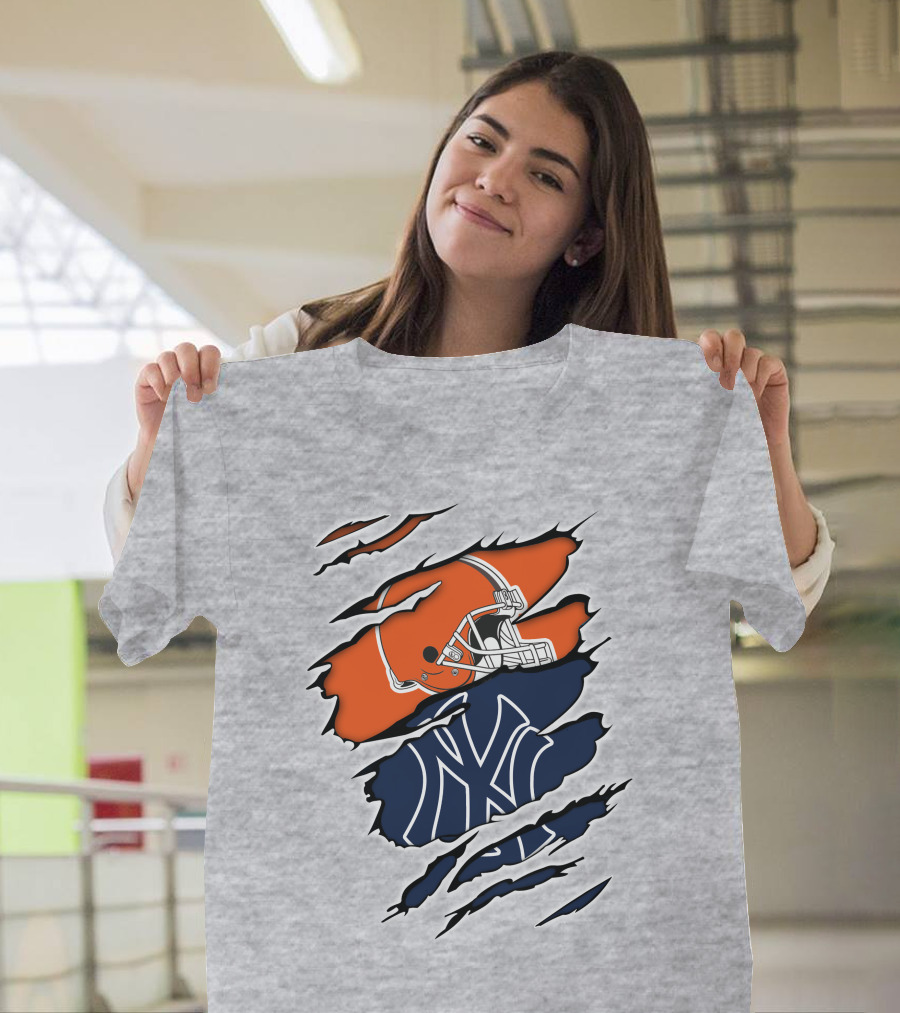 Cleveland Browns New York Yankees Football Baseball Crossover T-Shirt