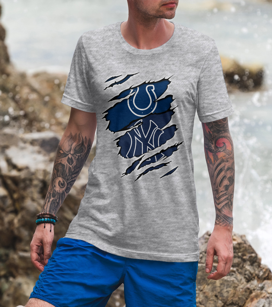 Colts Yankees Sports Crossover Logo Claw Marks T-Shirt