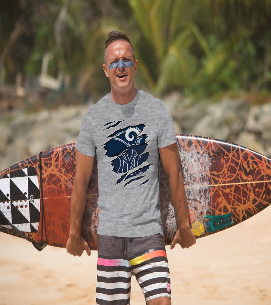 Rams Yankees Logo Fusion Iconic Sports Collaboration T-Shirt