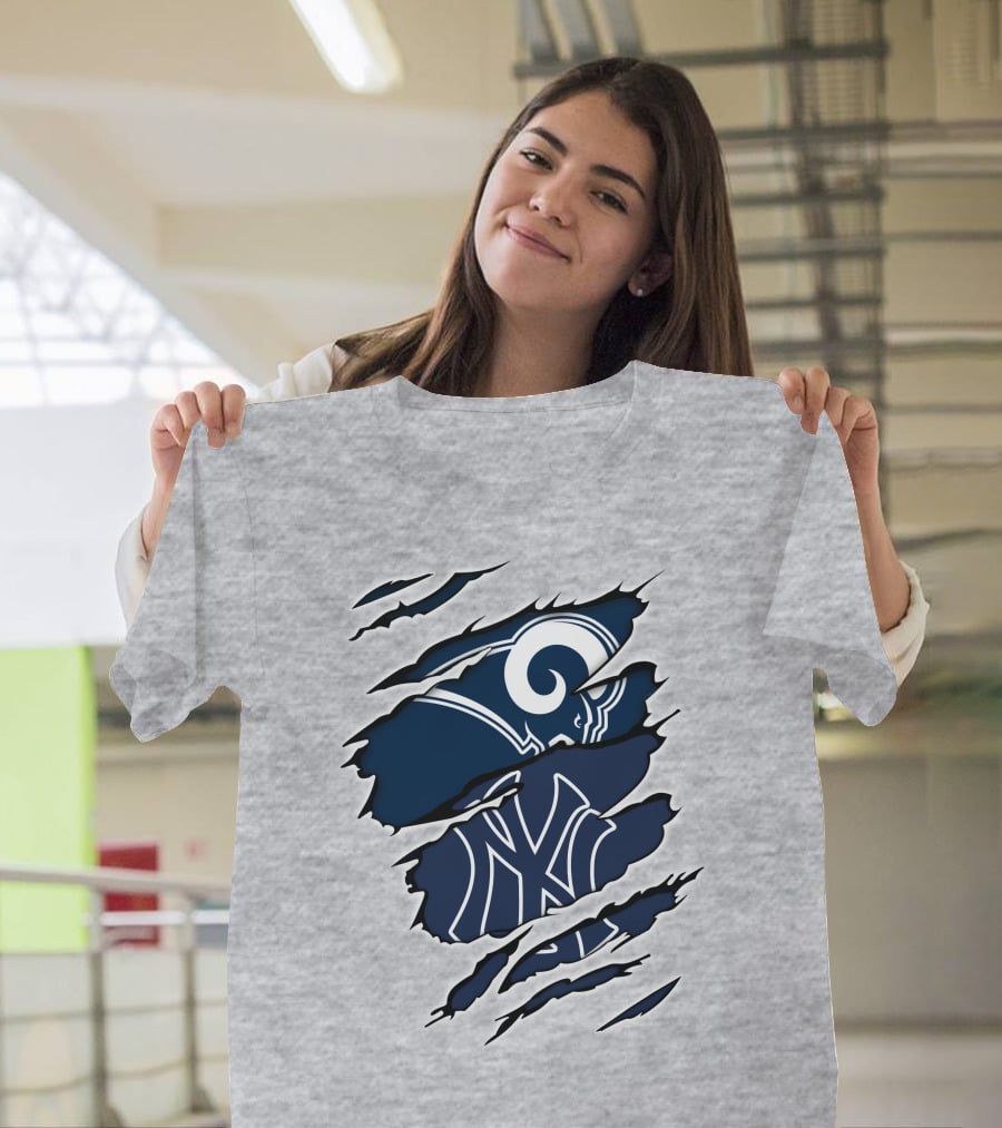 Rams Yankees Logo Fusion Iconic Sports Collaboration T-Shirt