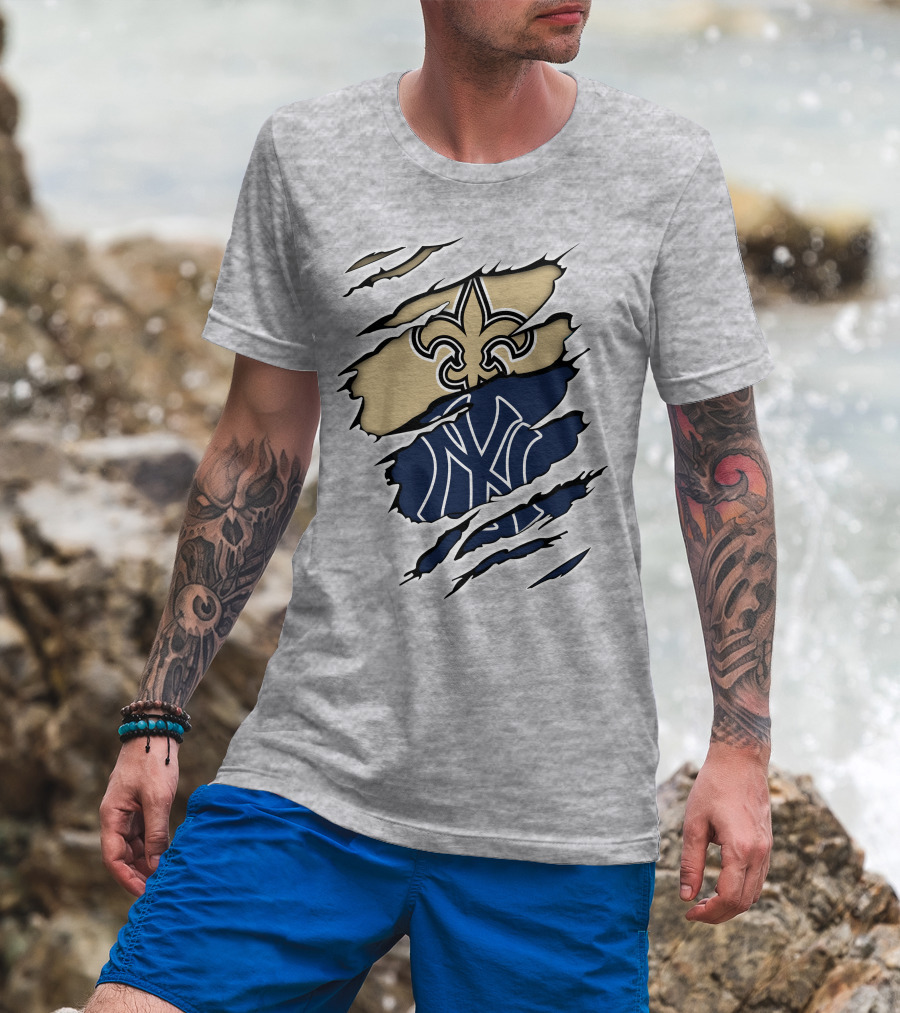Fleur-De-Lis Saints And Yankees Ny Logo Mashup T-Shirt