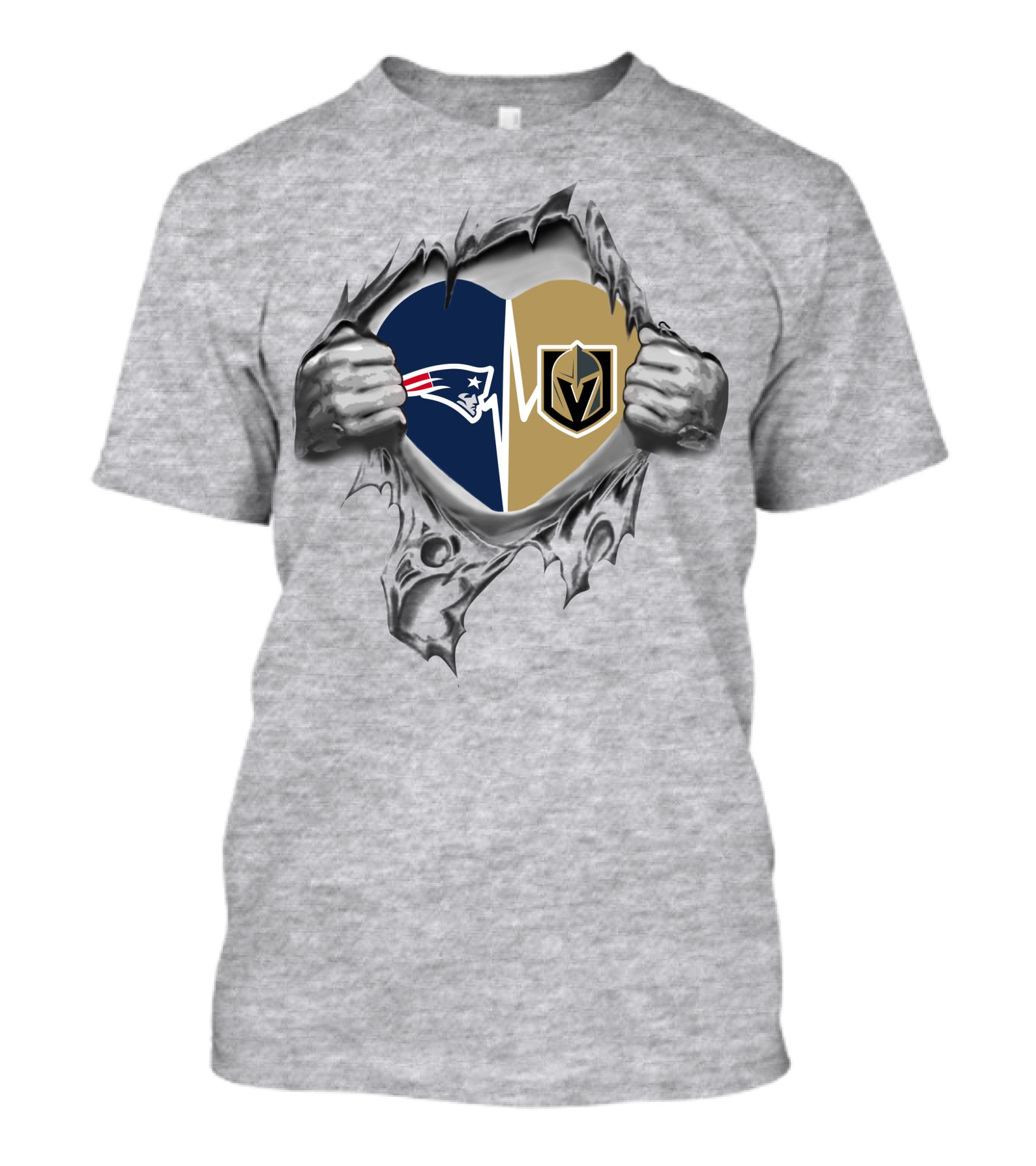 Golden Knights And Patriots Heartbeat Emblem T-Shirt