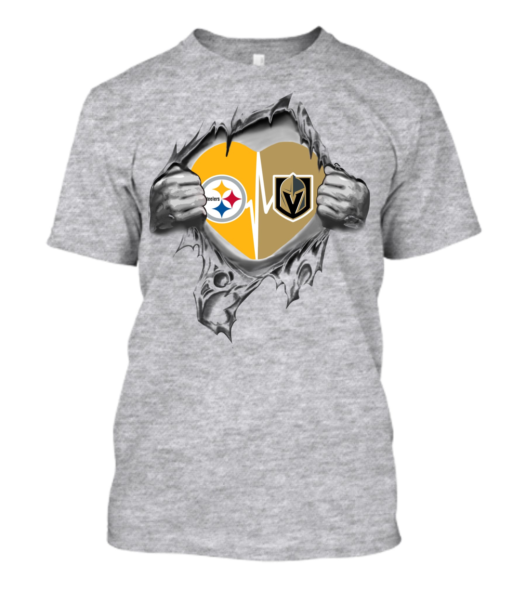 Golden Knights Steelers Heartbeat Logo Tear T-Shirt