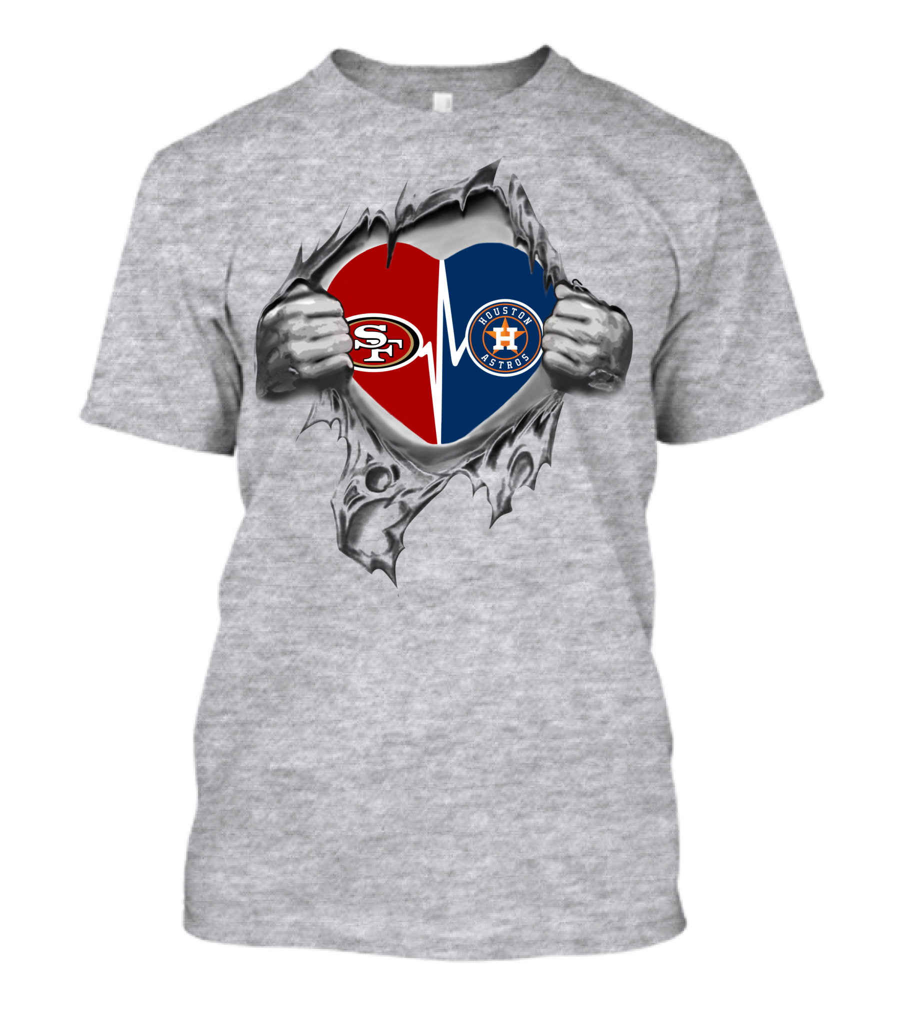 Houston Astros 49ers Heartbeat Logo Fusion T-Shirt