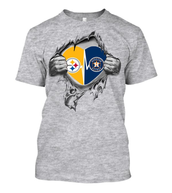 Houston Astros Steelers Heartbeat Football Baseball T-Shirt