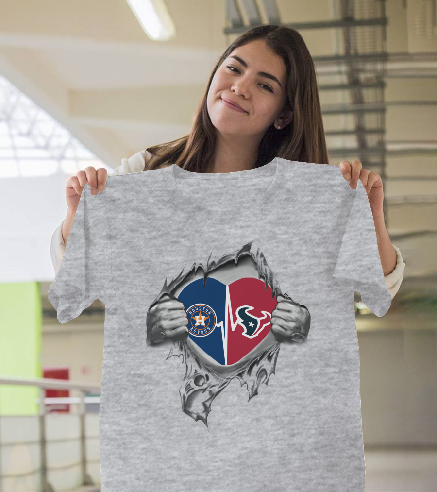 Houston Astros Texan It's in My Heart with Heart and Hands Holding Astros Texans T-Shirt