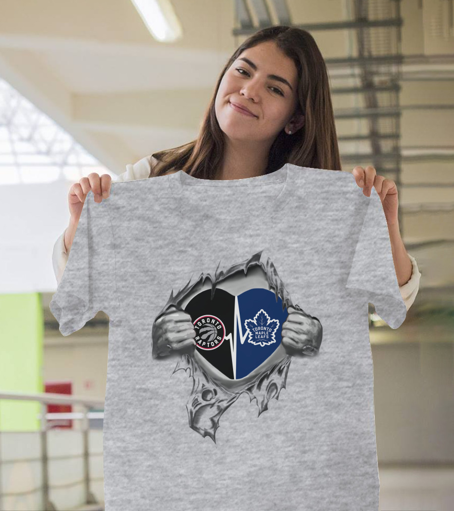 Toronto Raptors Maple Leafs Heart Torn T-Shirt