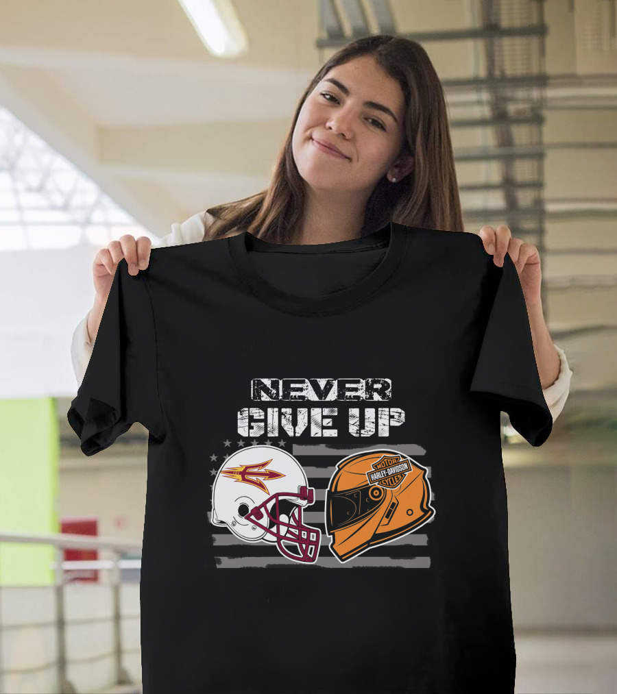 Never Give Up Asu Sun Devils Harley Davidson Helmet T-Shirt