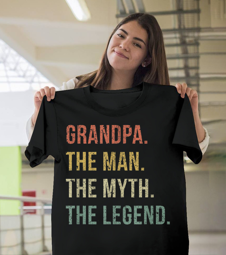 Grandpa The Man The Myth The Legend For Grandfathers Vintage Text T-Shirt