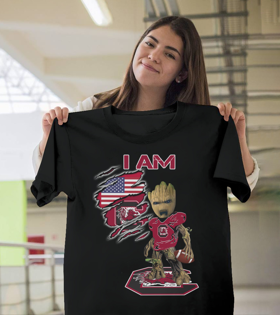 I Am Baby Groot Gamecocks Football Usa Flag T-Shirt