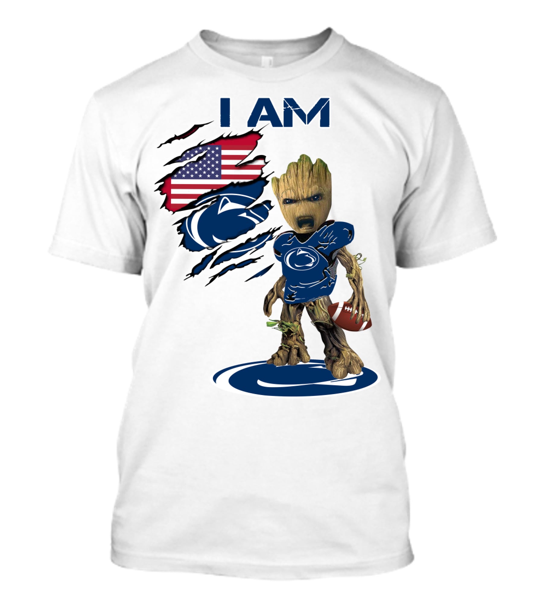 I AM Baby Groot Penn State Football American Flag T-Shirt