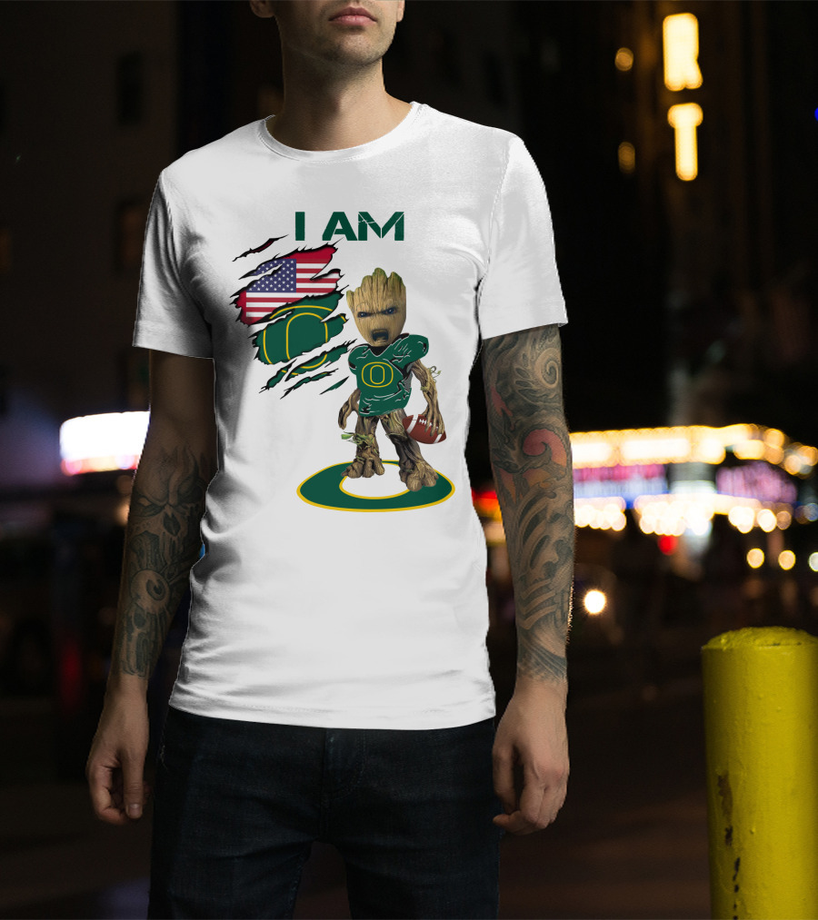 I Am Groot Baby Football Groot American Flag Duck T-Shirt