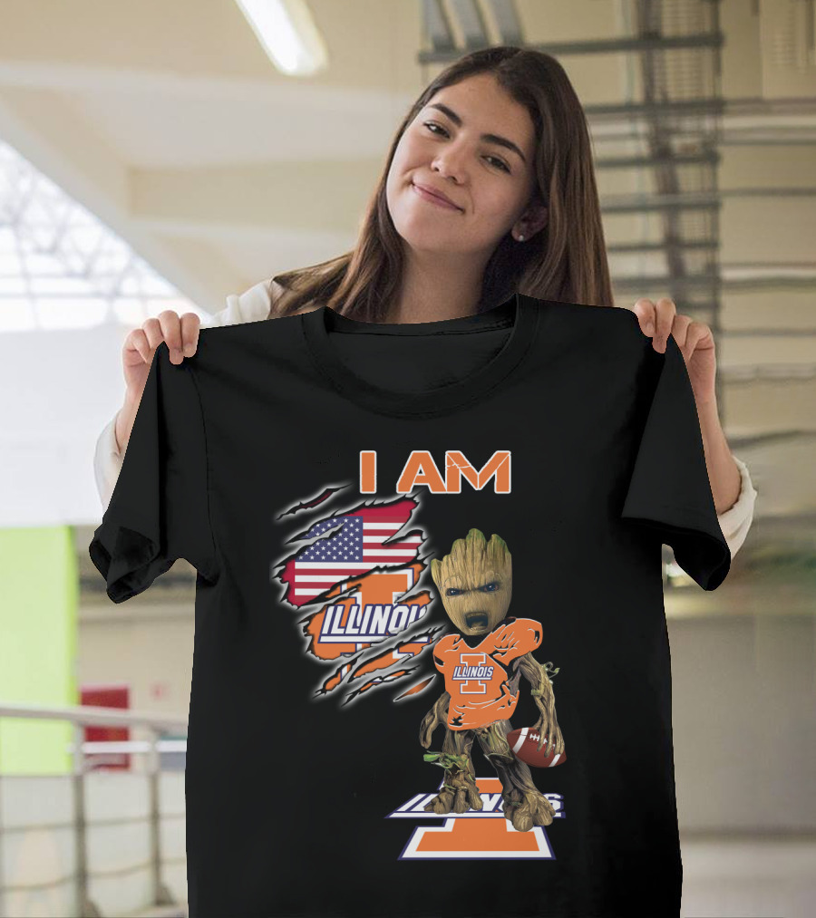 I Am Groot Illinois Football Usa Flag T-Shirt