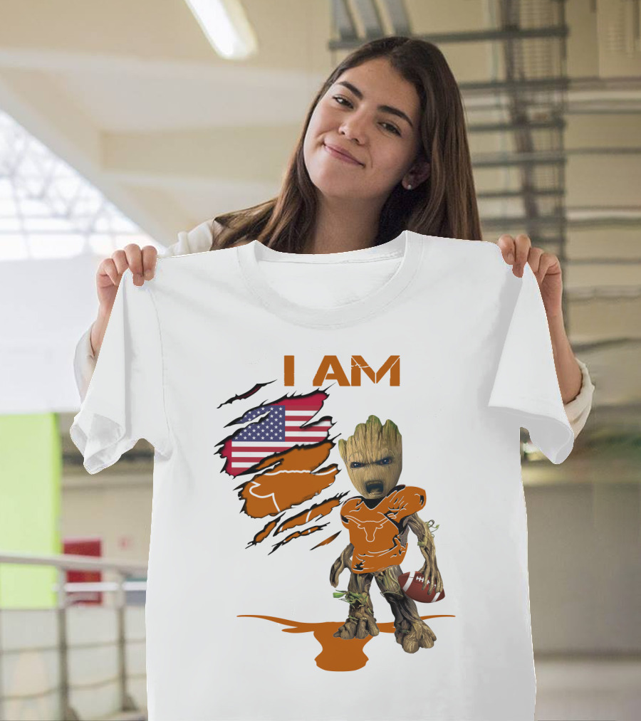 I AM Baby Groot Longhorns American Football T-Shirt