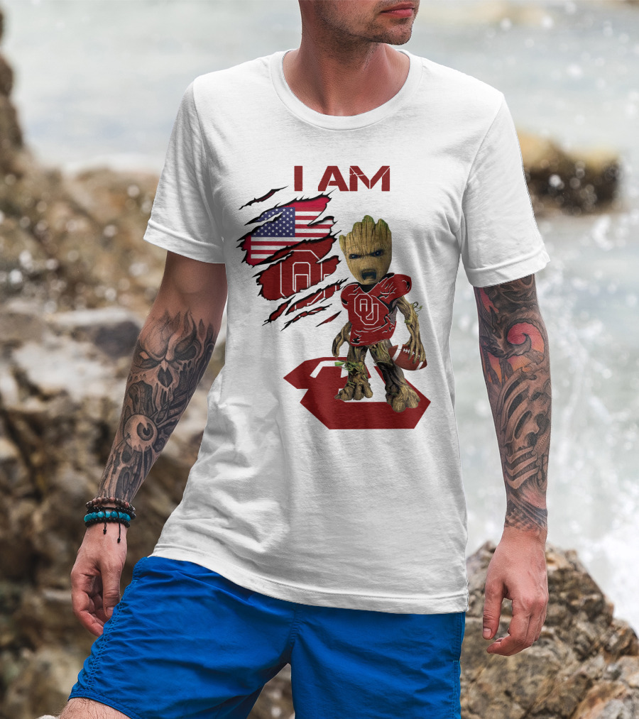 I AM Sooners Baby Groot Football USA Flag T-Shirt