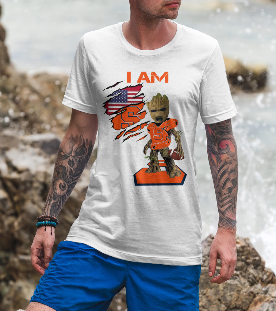 I AM Baby Groot Syracuse Football American Flag T-Shirt