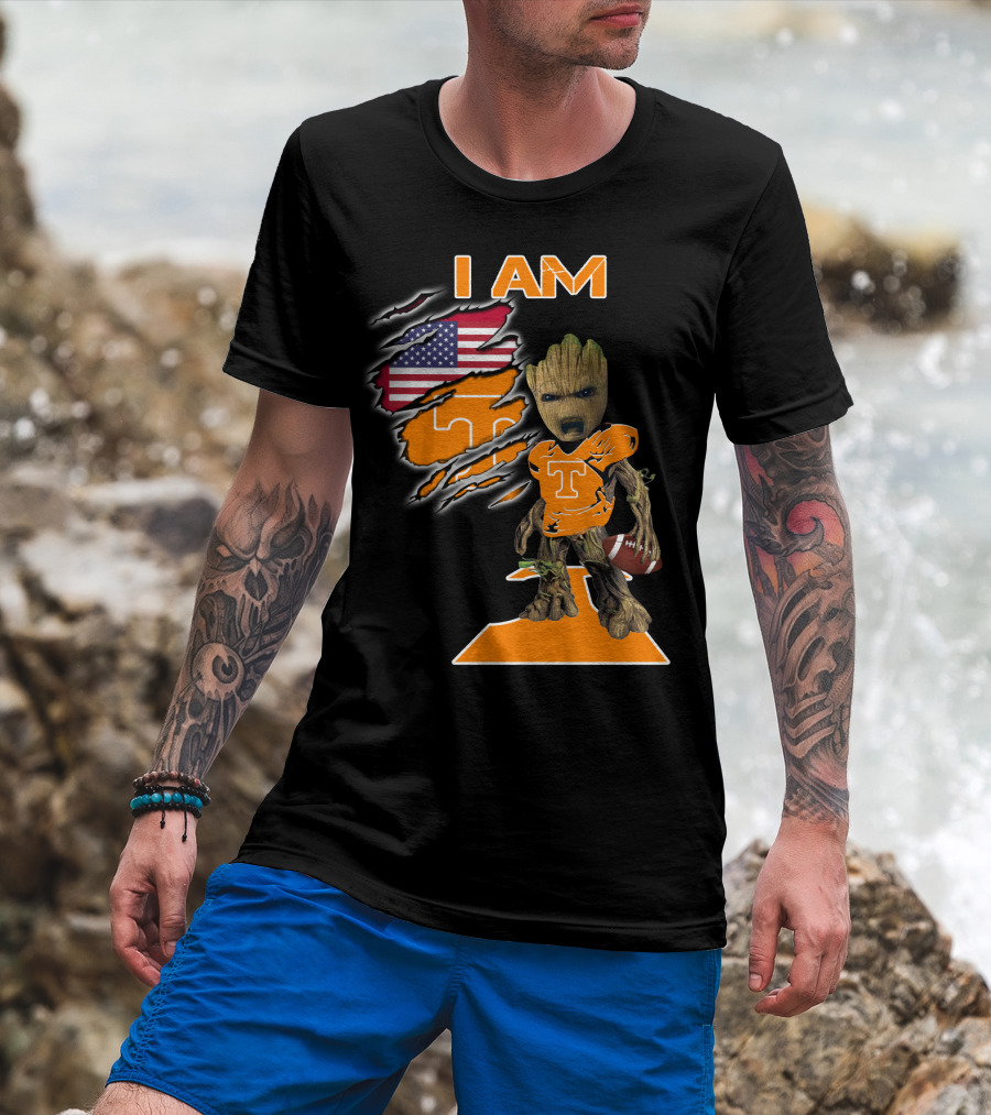 I Am Groot Tennessee Football T-Shirt American Flag T-Shirt