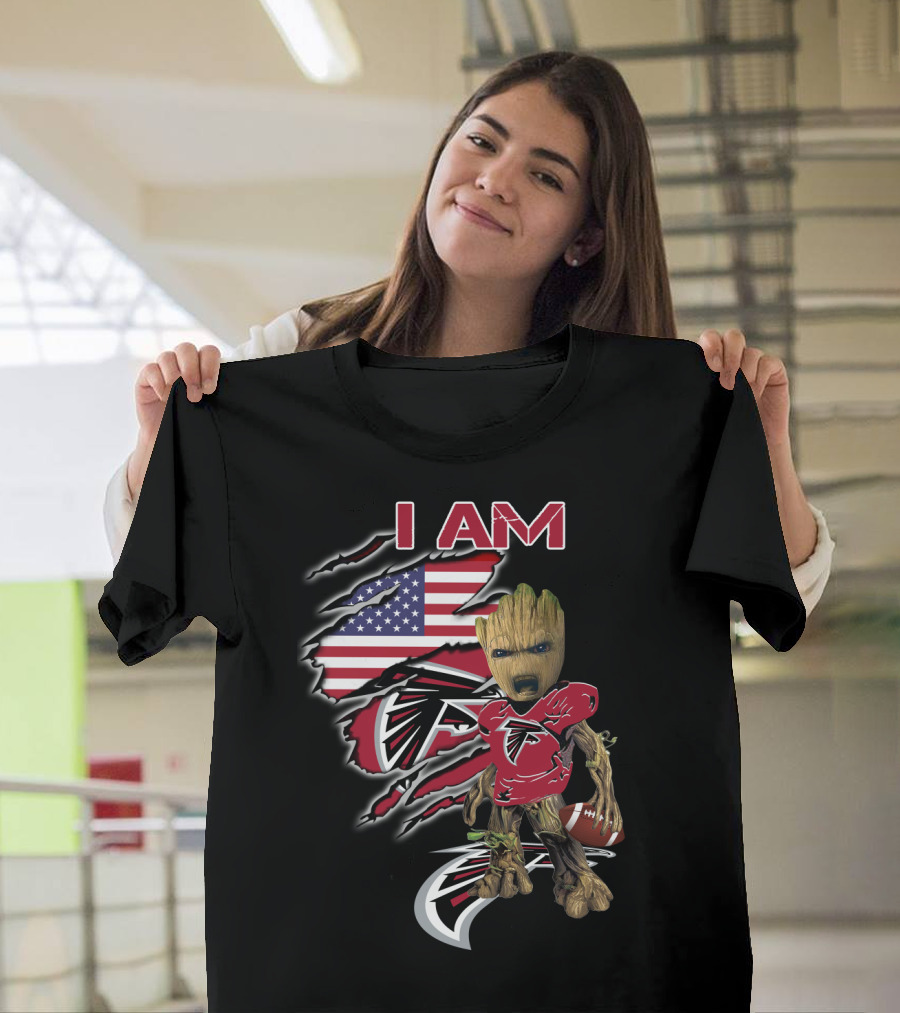 Falcons Baby Groot I Am American Flag Football Combo T-Shirt