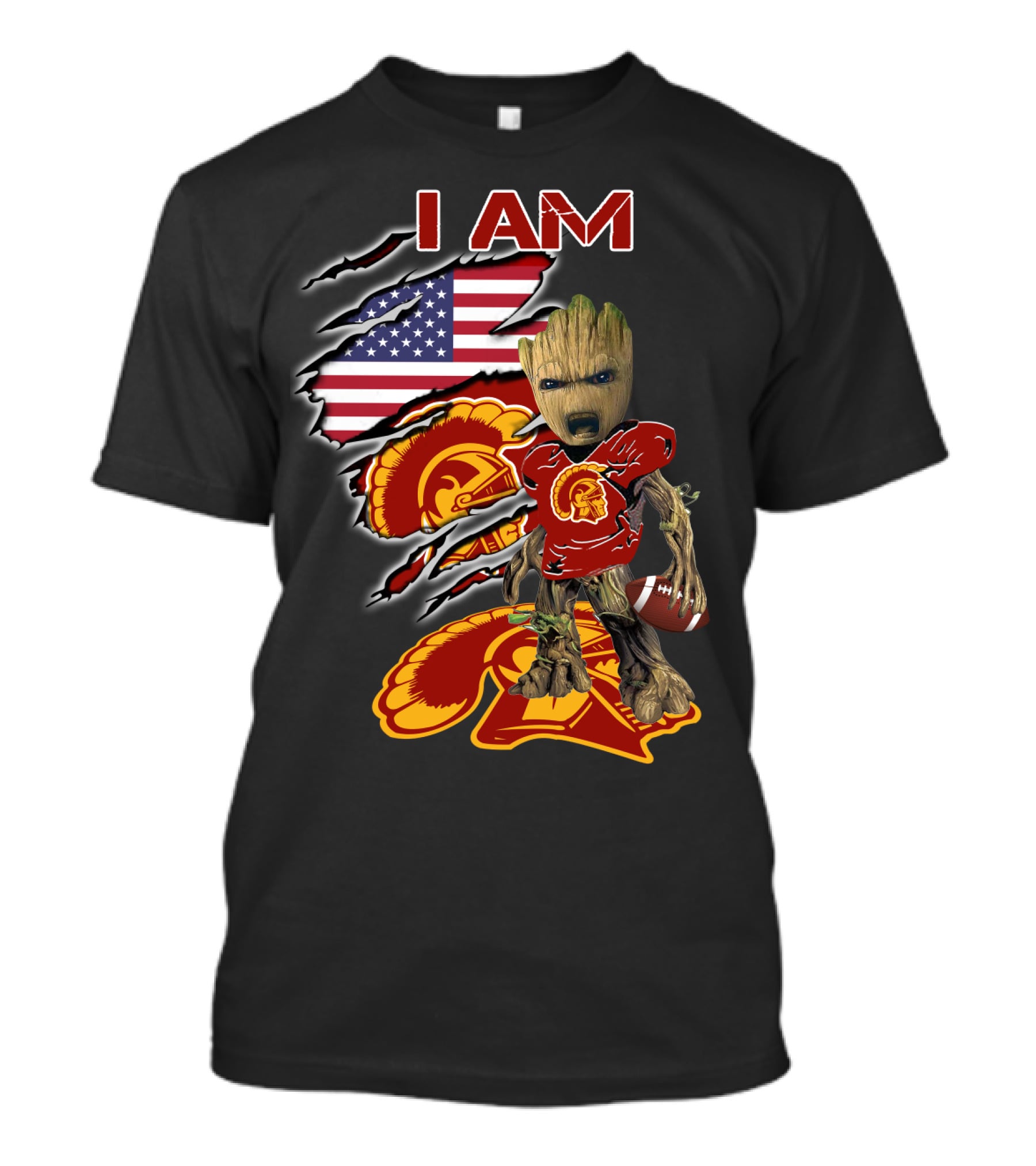 I Am Trojans Baby Groot American Flag Usc Football T-Shirt