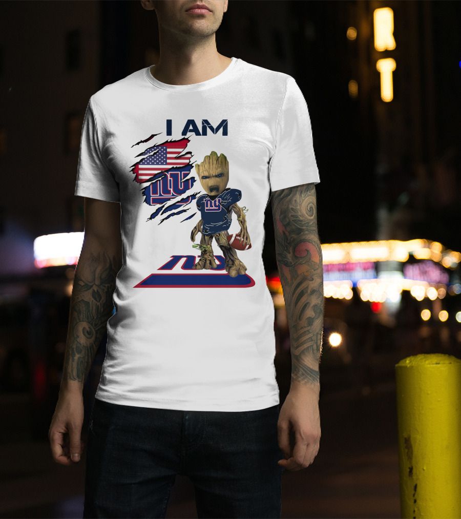 I Am Giants Baby Groot Football USA Flag T-Shirt