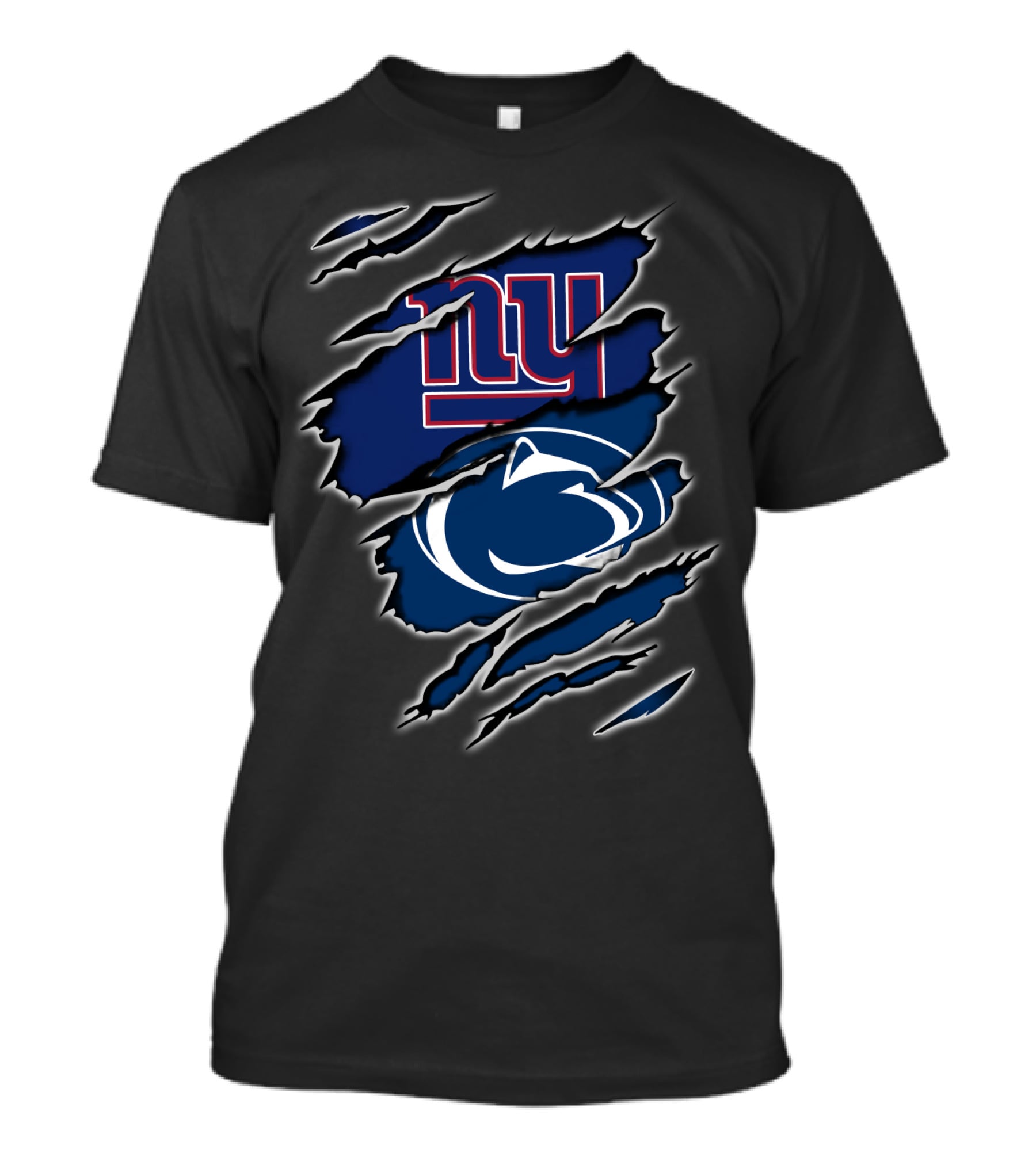 New York Giants Penn State Lions Torn Claw Marks Layered Logos T-Shirt