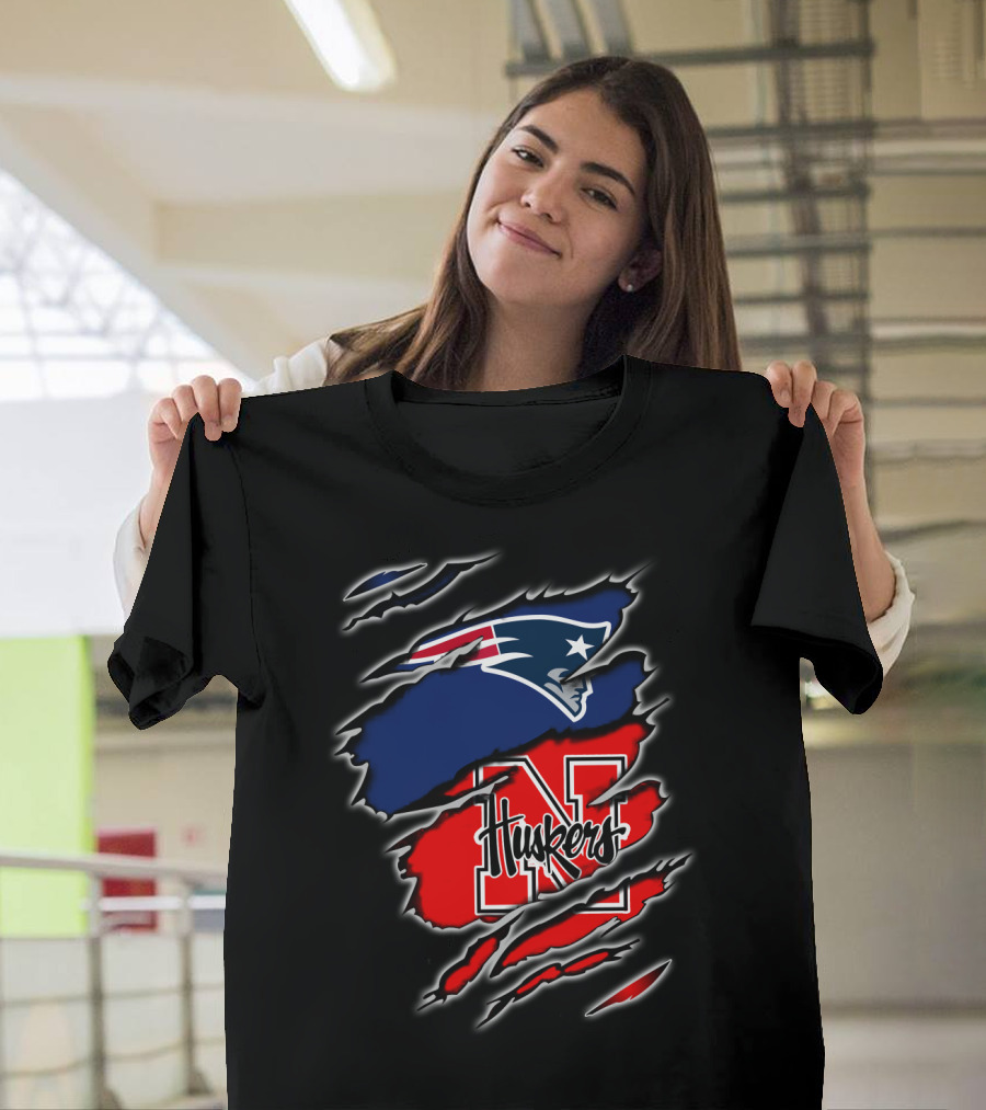 Patriots Huskers Logo Fusion Football T-Shirt