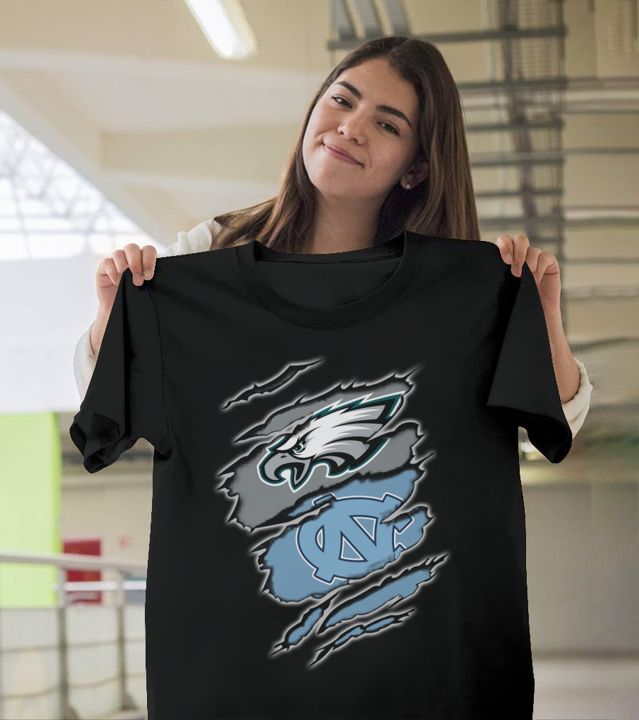 Philadelphia Eagles And North Carolina Tar Heels Logo Fusion T-Shirt