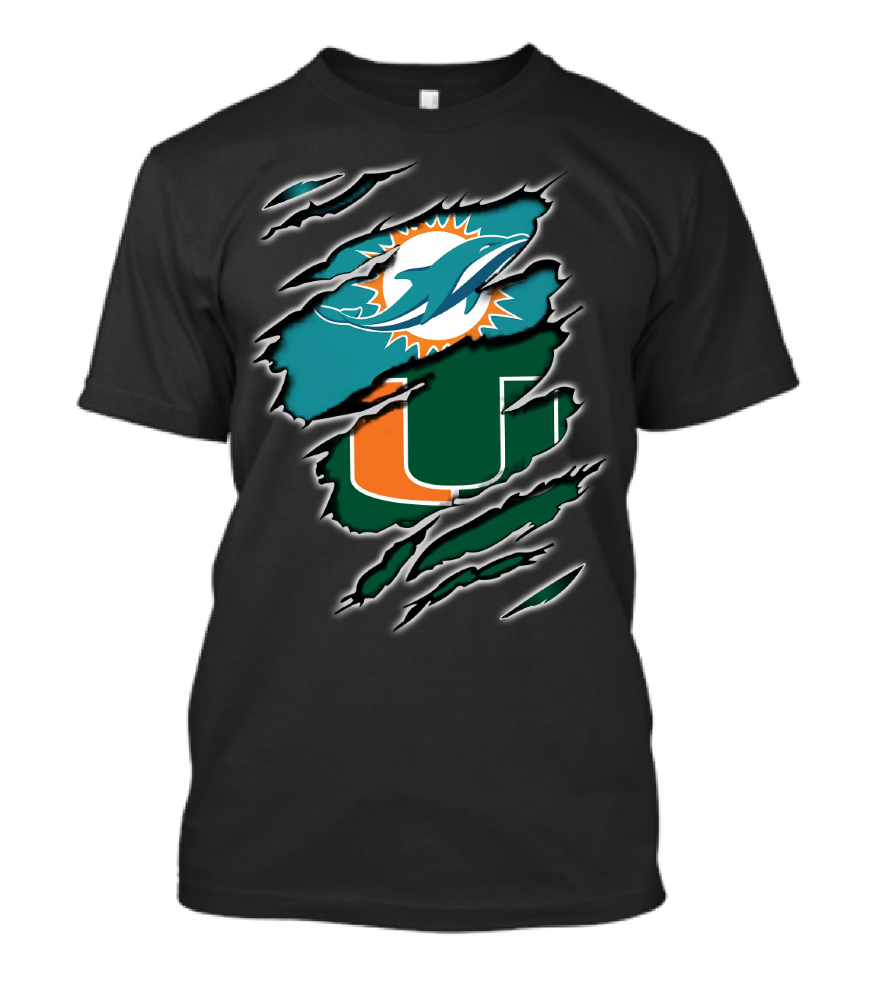 Miami Dolphins Hurricanes Mascot Logo Claw Marks T-Shirt