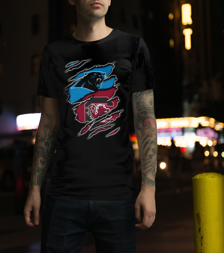 Carolina Panthers Gamecocks Logo Scratch Claw Marks T-Shirt