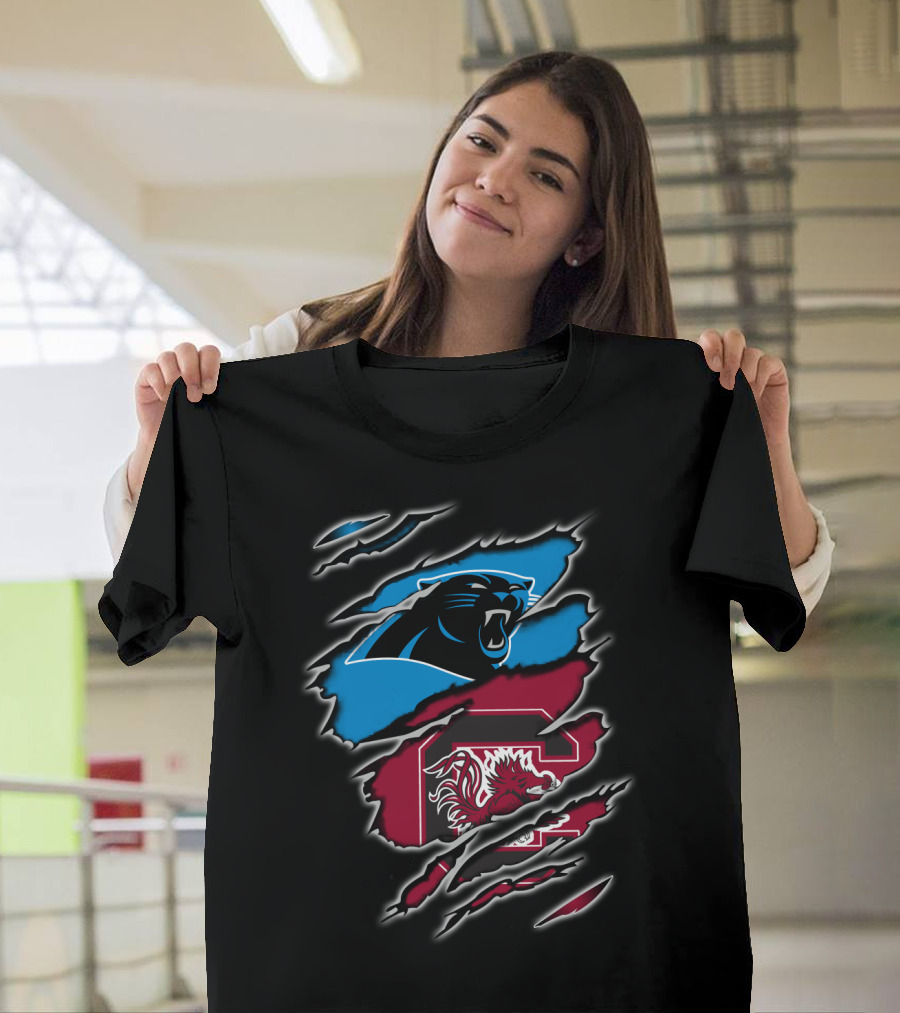 Carolina Panthers Gamecocks Logo Scratch Claw Marks T-Shirt