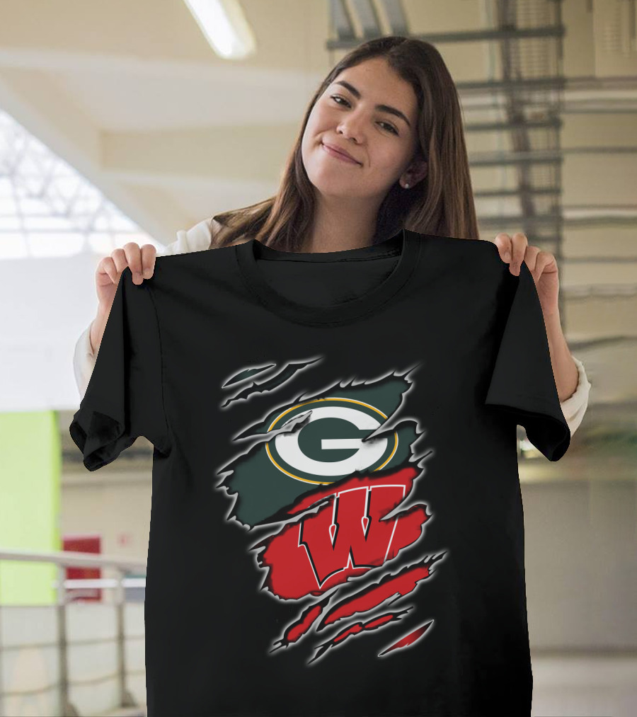 Green Bay Packers Wisconsin Badgers Logo Fusion T-Shirt