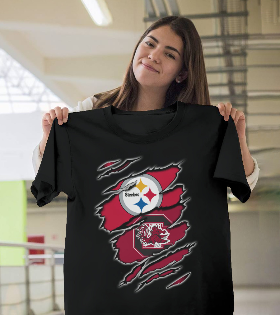 Steelers South Carolina Gamecocks Claw Marks Logo Fusion T-Shirt