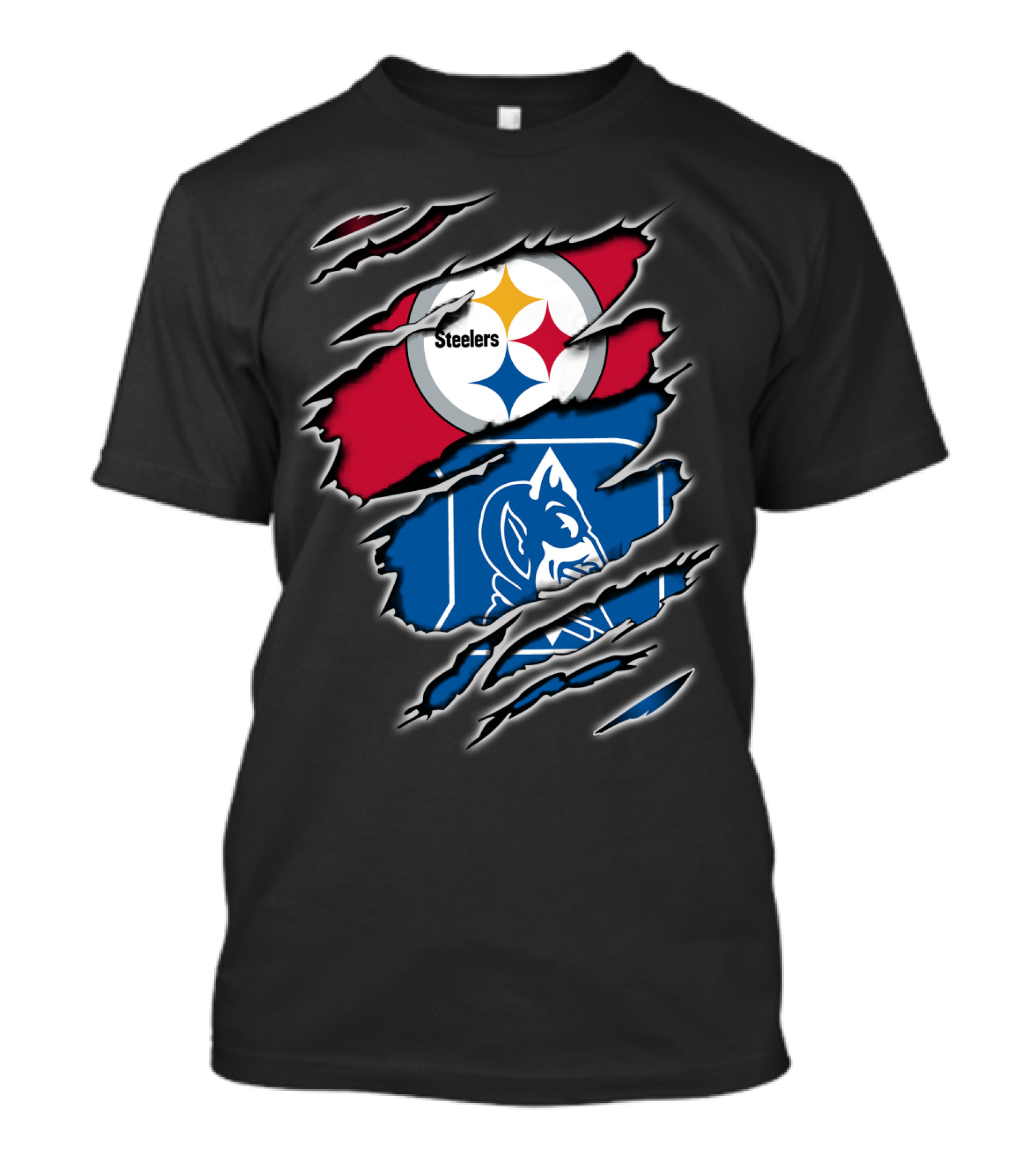 Steelers Duke Blue Devils Ripped Emblem Combination T-Shirt