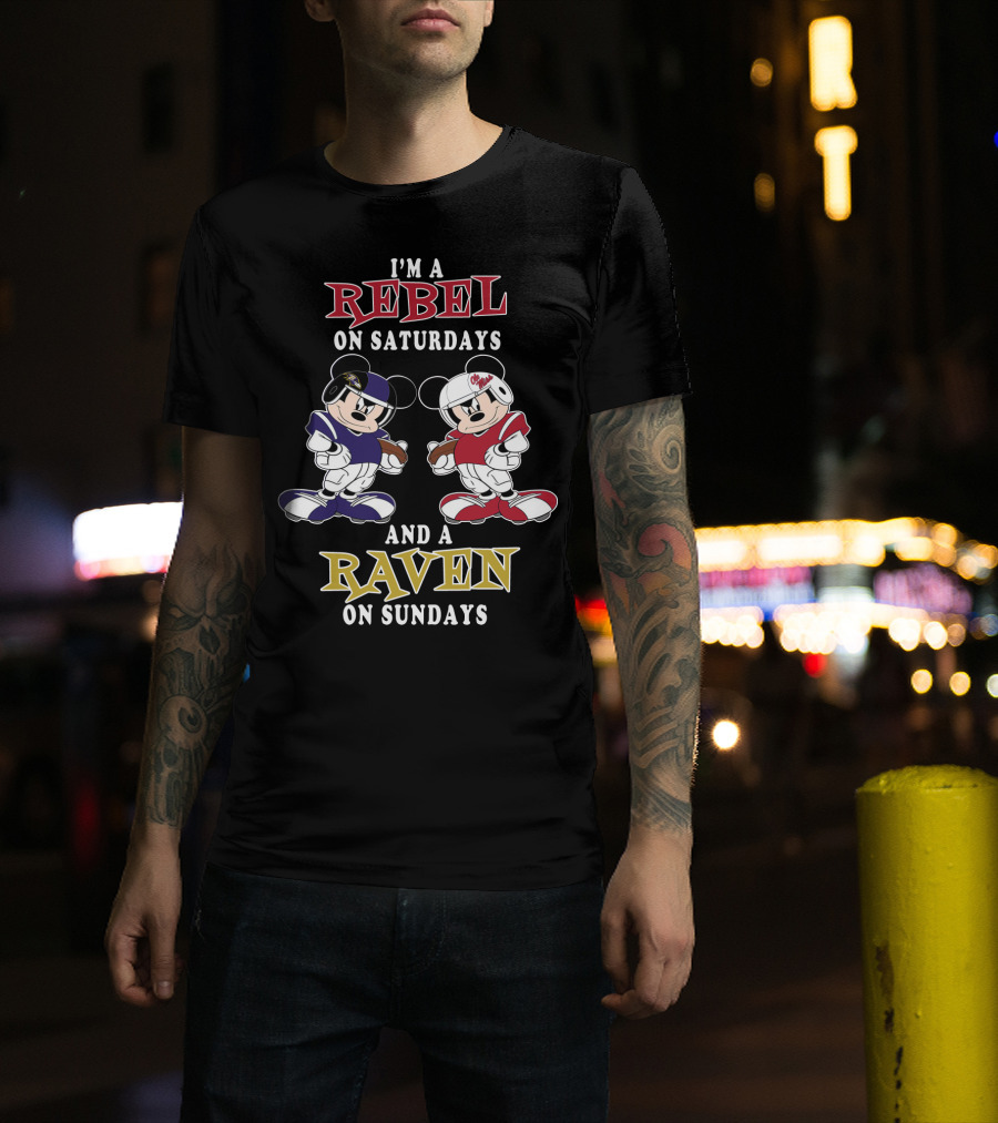I'm A Rebel On Saturdays And A Raven On Sundays Mickey Football T-Shirt