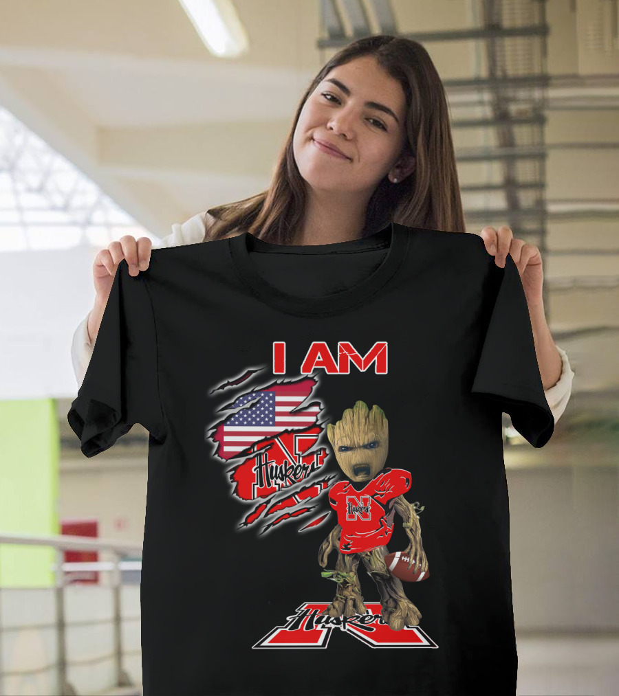 I Am Husker Groot Football Fan American Flag T-Shirt