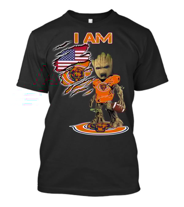 I Am Groot Chicago Bears American Flag T-Shirt