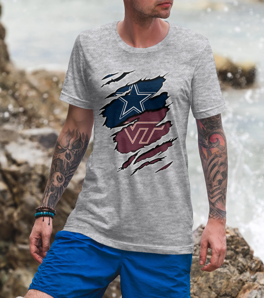 Cowboys Star Vt Hokies Torn Claw Marks T-Shirt