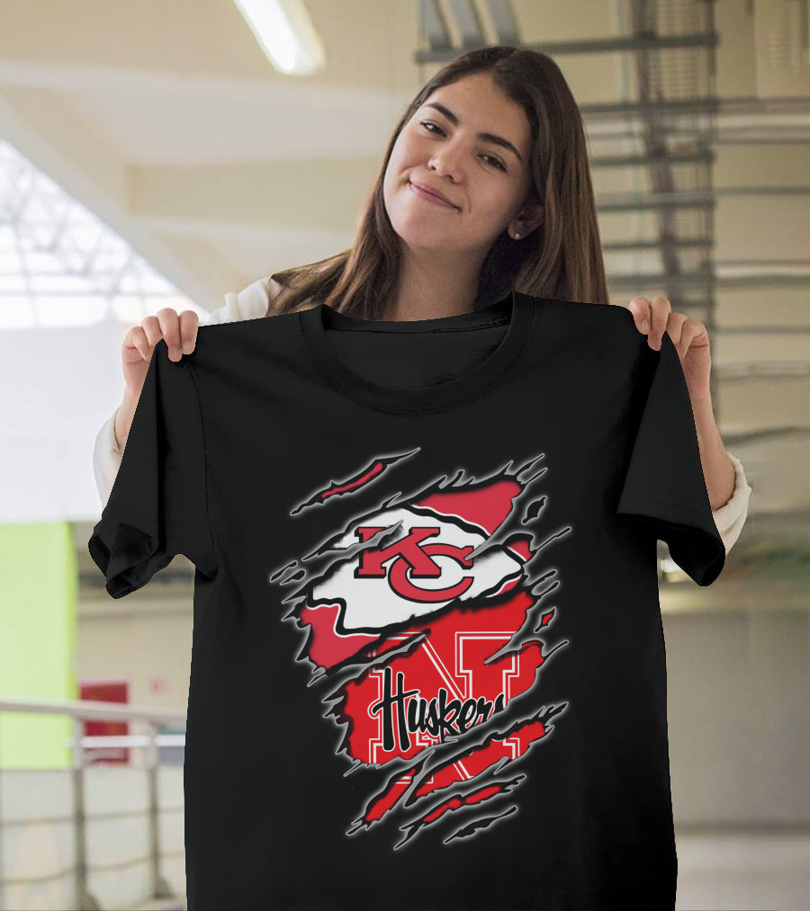 Kansas City Chiefs Nebraska Huskers Logo Fusion T-Shirt