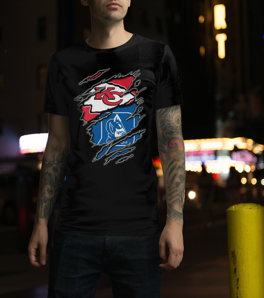 Kansas City Chiefs And Duke Blue Devils Logo Fusion T-Shirt