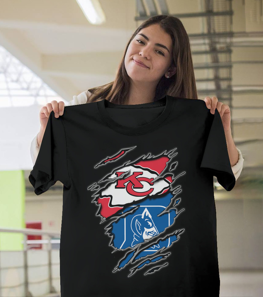 Kansas City Chiefs and Duke Blue Devils Logo Fusion T-Shirt