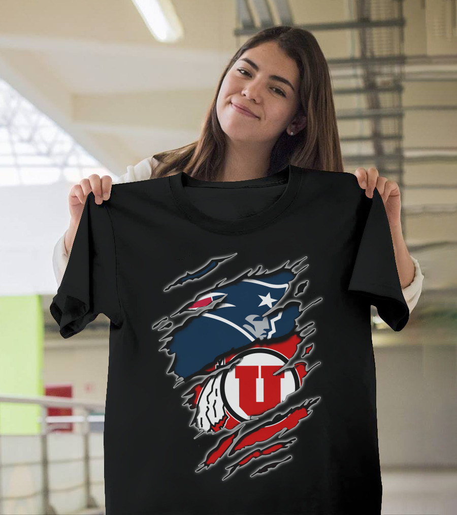 Patriots And Utah Utes Logos Torn T-Shirt