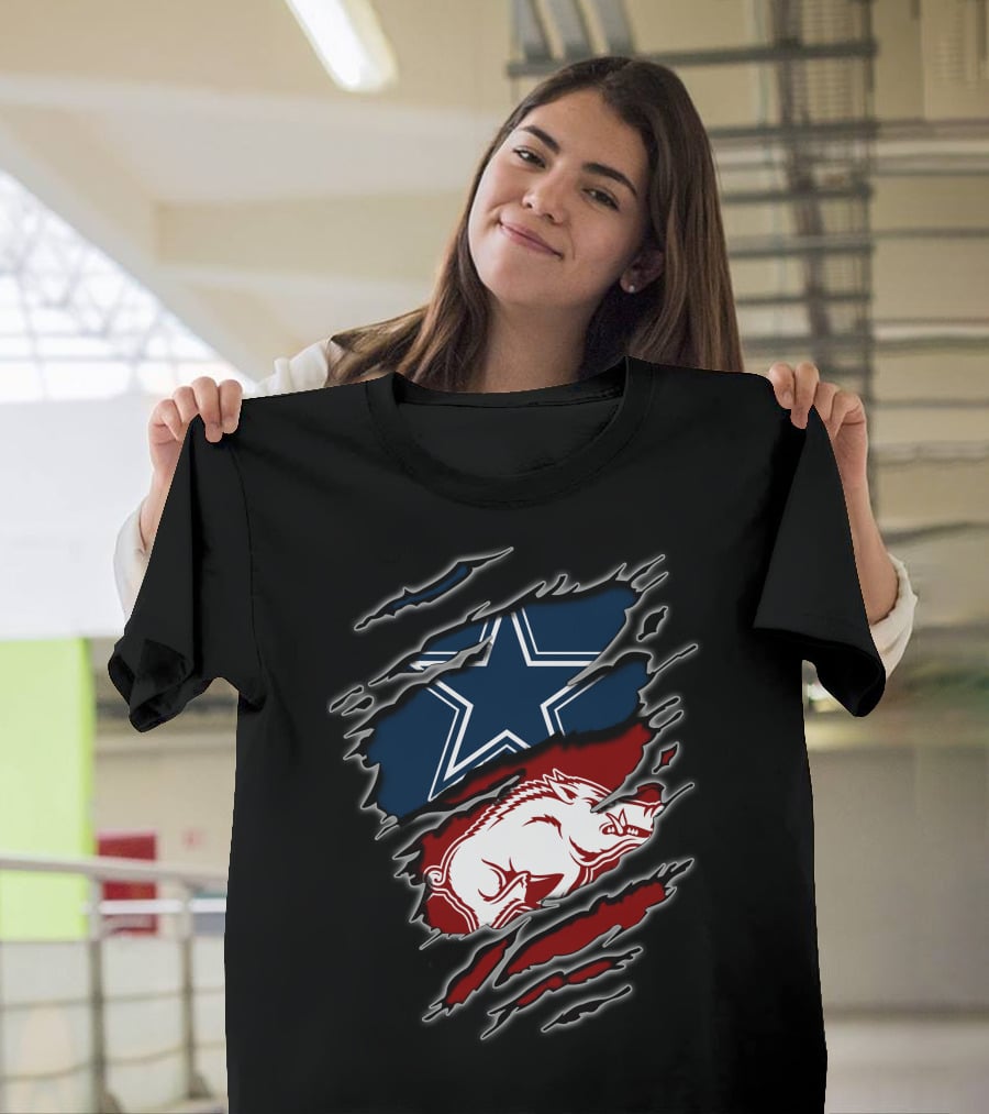 Dallas Cowboys And Arkansas Razorbacks Ripped T-Shirt