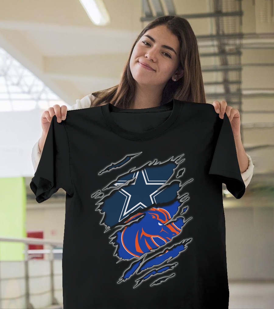 Dallas Cowboys And Boise State Broncos Torn T-Shirt