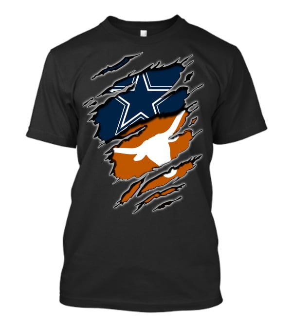 Cowboys Longhorn Star And Bull Ripped Layers T-Shirt