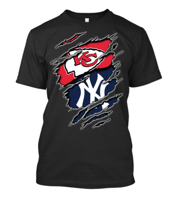 Kansas City Chiefs New York Yankees Crossover Sports Fan Gear T-Shirt