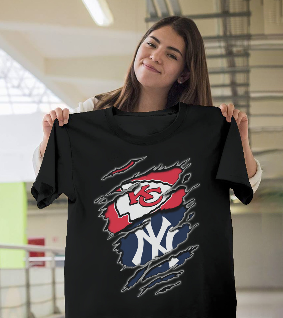 Kansas City Chiefs New York Yankees Crossover Sports Fan Gear T-Shirt