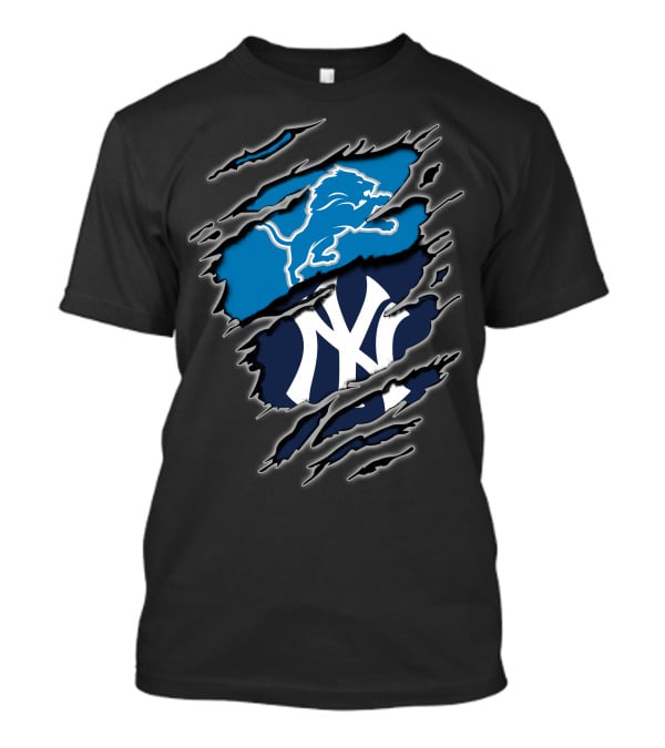 Detroit Lions New York Yankees Claw Rip T-Shirt