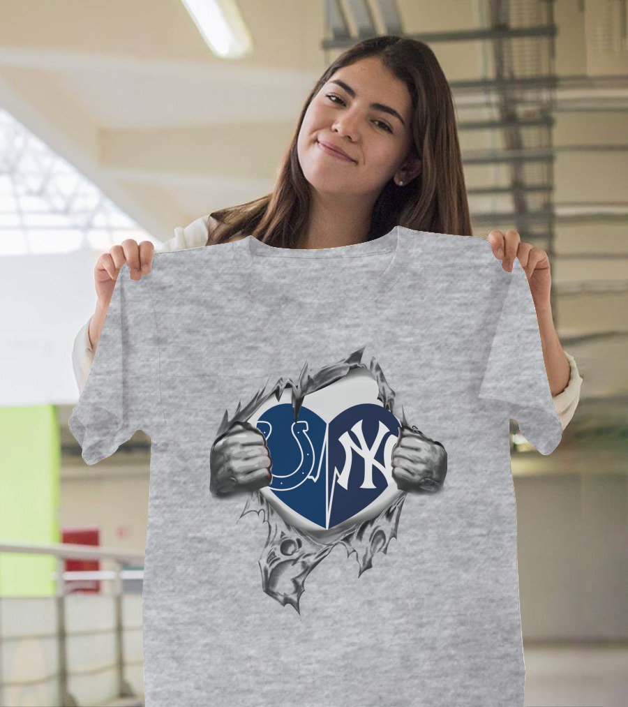 Colts Yankees Heart Split With Torn Chest T-Shirt