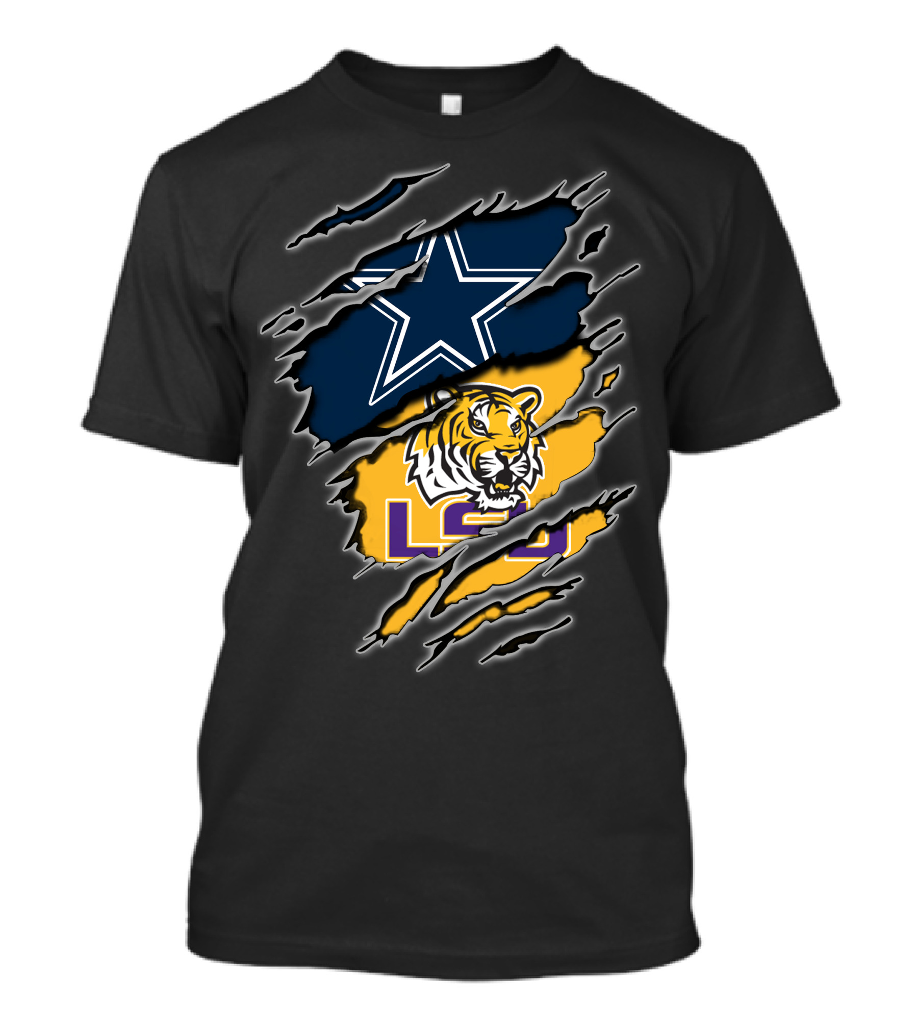 Cowboys Star And Lsu Tiger Claw Marks T-Shirt